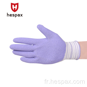 Gants de travail violet blancs en mousse de latex antidérapante